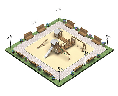 广场操场等角视图3d渲染图片下载