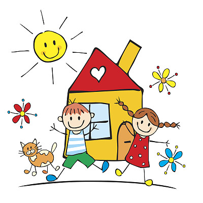快乐的孩子和房子图片下载