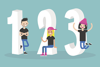 一、二、三概念数字/平面可编辑矢量插图，剪辑艺术图片下载