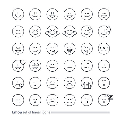 Emoji表情图标、表情符号、面部表情符号，简约设计图片下载