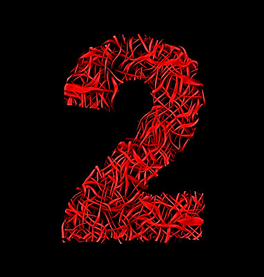 2号红色艺术纤维网格风格孤立在黑色上图片下载