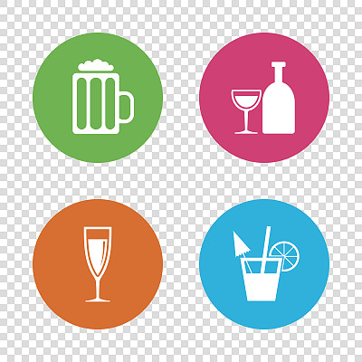 酒精饮料的迹象。香槟,啤酒图标。图片下载