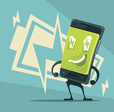 快乐微笑的智能手机充满能量和力量图片下载