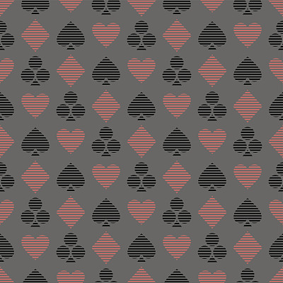 矢量无缝对称模式与黑色和红色线打牌符号上的蓝色背景。系列游戏和赌博无缝模式。图片下载