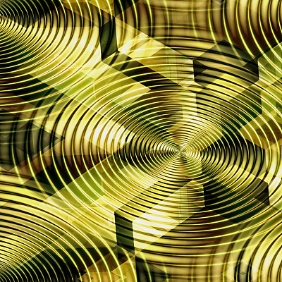 抽象的黄金未来主义背景与同心圆，多边形和块图片下载