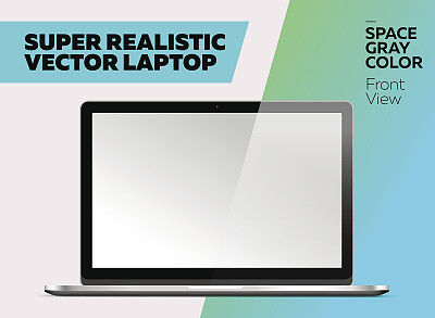 超级现实向量笔记本与空白屏幕。图片下载