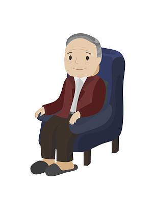 一位老人坐在沙发上的插图。图片下载