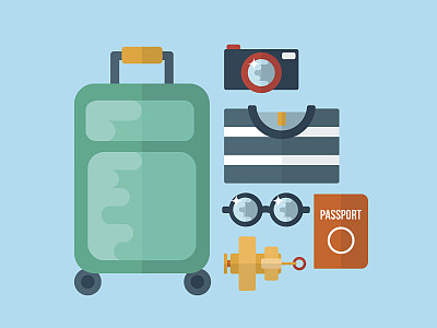 矢量平面图标旅行或暑假。图片下载