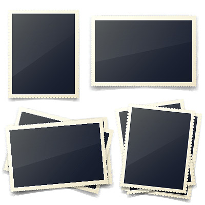 旧照片卡，刻花边，相框，胶卷。带有阴影的复古照片。数码快照,形象。摄影艺术。设计的模板或模型。矢量插图上透明的背景图片下载