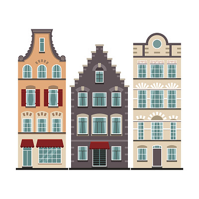 一套3阿姆斯特丹老房子卡通正面图片下载