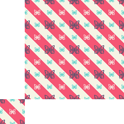 摘要以蝴蝶、红白相间的条纹和图案单元构成无缝图案。图片下载