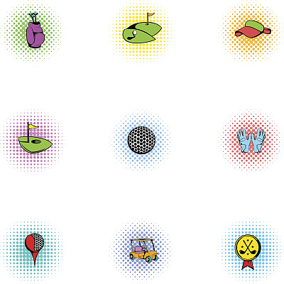 运动高尔夫图标设置，波普艺术风格图片下载