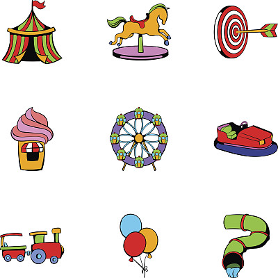 儿童乐园图标集，卡通风格图片下载