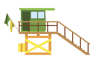 海滩护卫队的房子扁平图标。卡通矢量图图片下载