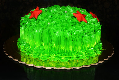 绿色糖霜和红色星星的圣诞蛋糕图片下载