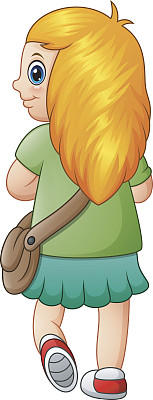 一个金发长发的女孩去上学图片下载