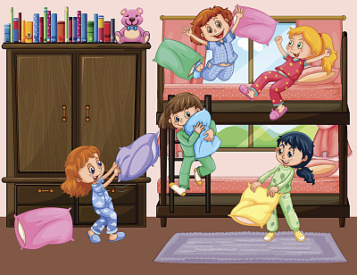 女孩们在卧室里开睡衣派对图片下载