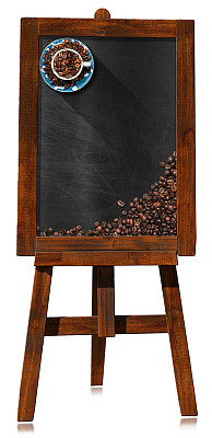 黑板上有咖啡豆和杯子图片下载