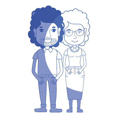 剪影好看的夫妇与发型和休闲的衣服图片下载