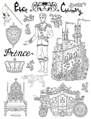 线条艺术涂鸦与王子配件和皇室概念素材图片