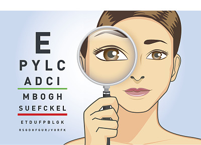 女人用放大镜看图表上的字母图片下载