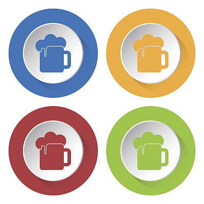 四个圆形的彩色图标，啤酒和泡沫图片下载