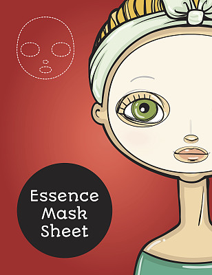 精华面膜片包装设计，卡通美女素材图片