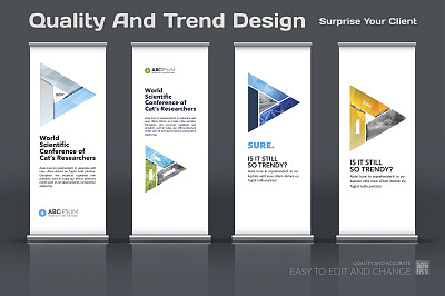 抽象的商业向量集现代卷立条幅设计模板与彩色三角形图片下载