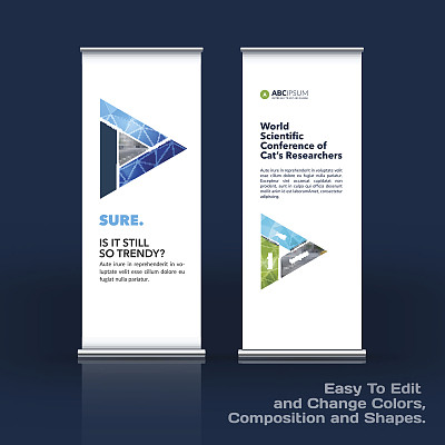 抽象的商业向量集现代卷立条幅设计模板与彩色三角形图片下载