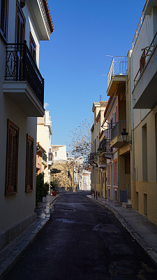 希腊，阿提卡，雅典，Anafiotika区，新古典主义房屋的照片图片下载