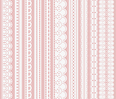 一组无缝的格子边界。10条白色丝带孤立在粉红色的背景上。图片下载