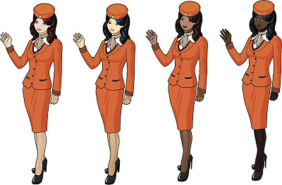 穿着橙色套装的空姐图片下载