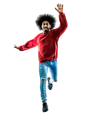 非洲人奔跑跳跃敬礼孤立图片下载