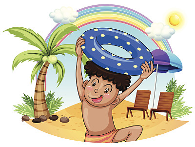 小男孩在海滩上享受图片下载