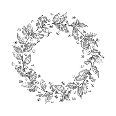 用咖啡豆和浆果做成的花环图片下载