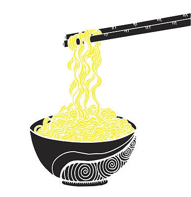 手画的涂鸦面条在碗和棍子。-面条，意大利面，亚洲小麦面条，早餐，晚餐图片下载