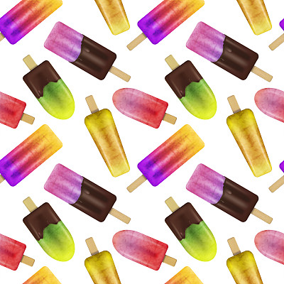 美丽的夏季图案与现实的冰淇淋。水果和浆果甜点。有趣和快乐的风格的织物和纺织品设计。图片下载