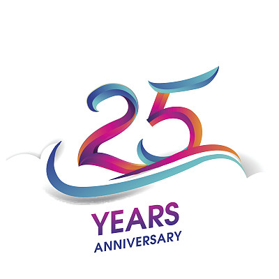 25周年庆典标志为蓝色和红色。素材图片