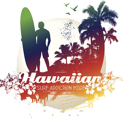 复古的冲浪场景与骑手和手掌图片下载