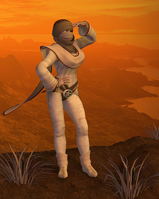 沙漠山上的游牧女人图片下载