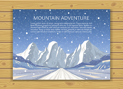 冬天去山上的路。旅行或登山假期的封面或横幅。矢量插图。图片下载