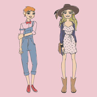 时尚看起来女孩漂亮的女孩女人漂亮的年轻的模特风格女士性格矢量插图图片下载