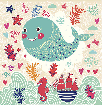 可爱的鲸鱼和海洋符号图片下载