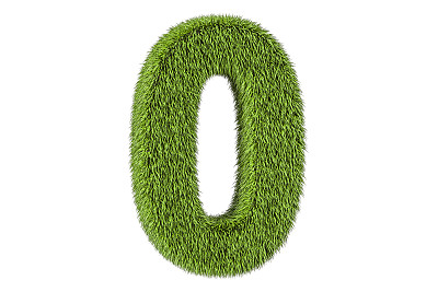 数字0从草，3D渲染孤立在白色背景图片下载