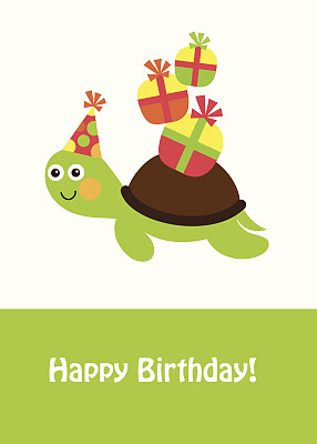 可爱的快乐生日卡片与有趣的乌龟图片下载
