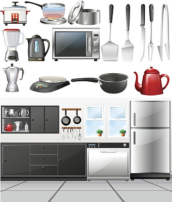 厨房和不同的厨房工具图片下载