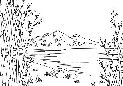 竹湖图形黑白城市景观素描插图矢量图片下载