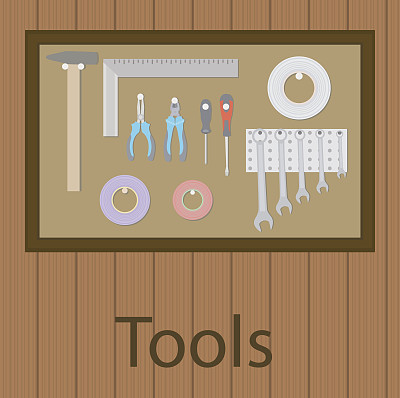 工作工具木制乡村背景顶视图矢量插图图片下载