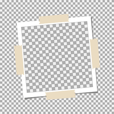 灰色背景上有胶带的相框。模板，为你的时尚照片空白图片下载