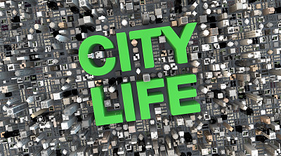 3D城市与“城市生活”之间的建筑图片下载